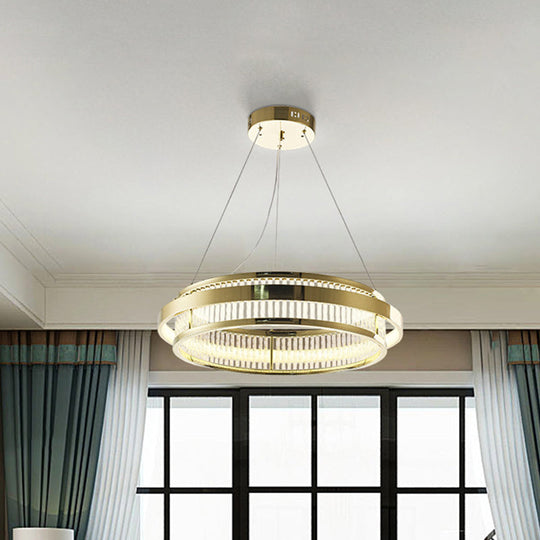 Modern Crystal Rod Led Circle Pendant Light In Gold For Living Room Chandelier