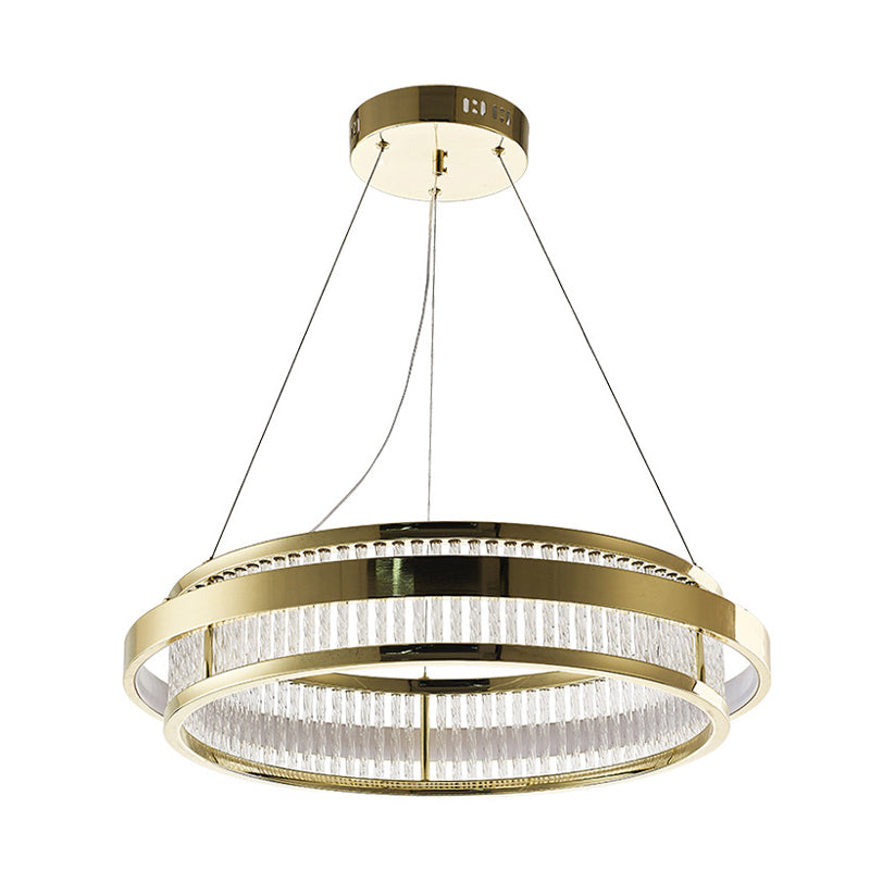 Modern Crystal Rod Led Circle Pendant Light In Gold For Living Room Chandelier