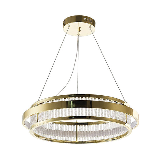 Modern Crystal Rod Led Circle Pendant Light In Gold For Living Room Chandelier