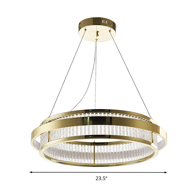 Modern Crystal Rod Led Circle Pendant Light In Gold For Living Room Chandelier