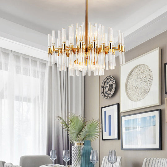 Modern Round Crystal Pendant Ceiling Light With 8 Gold Chandelier Lamps