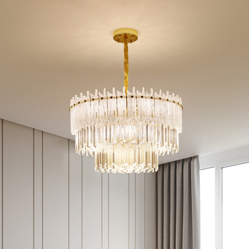 Modern 3-Tier Clear Crystal Rod Pendant Chandelier With 12 Lights - Gold Suspension Light