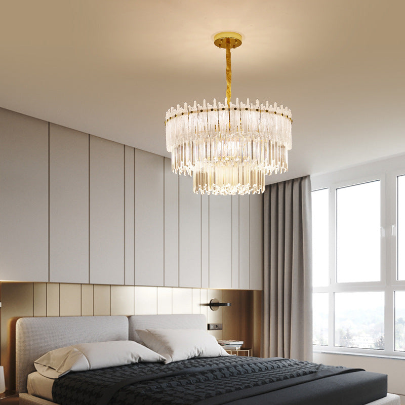 Modern 3-Tier Clear Crystal Rod Pendant Chandelier With 12 Lights - Gold Suspension Light