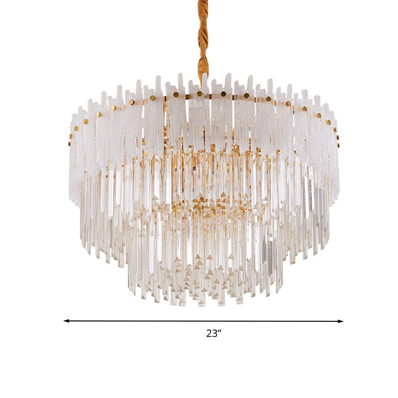 Modern 3-Tier Clear Crystal Rod Pendant Chandelier With 12 Lights - Gold Suspension Light