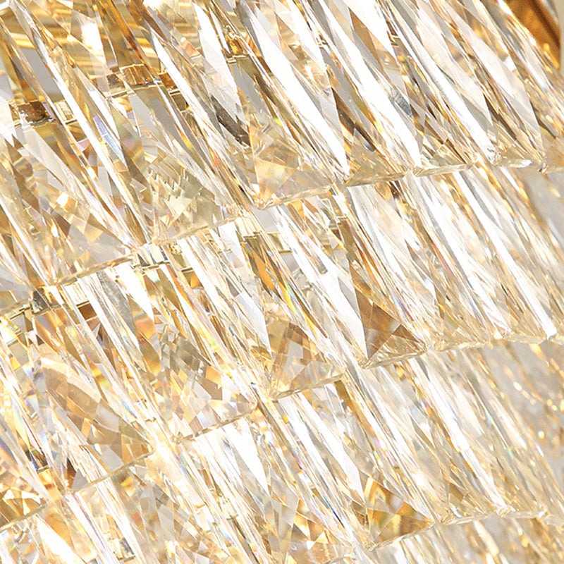 Gold Crystal Block Chandelier Light - Tapered Design With 19 Heads Postmodern Lighting Fixture