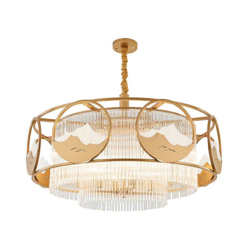 Modern Gold 8-Light Crystal Pendant Chandelier With Square/Round Design