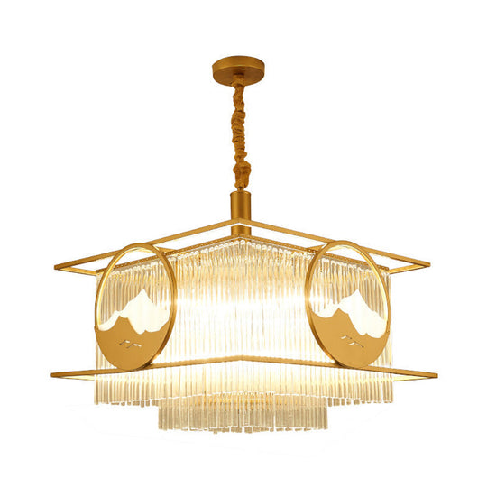 Modern Gold 8-Light Crystal Pendant Chandelier With Square/Round Design