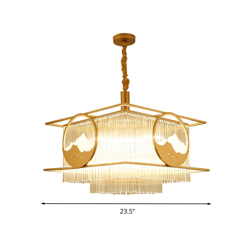 Modern Gold 8-Light Crystal Pendant Chandelier With Square/Round Design