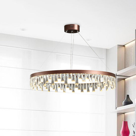 Brown Led Crystal Block Chandelier Light Contemporary Suspension For Living Room 16/23.5/31.5 Wide