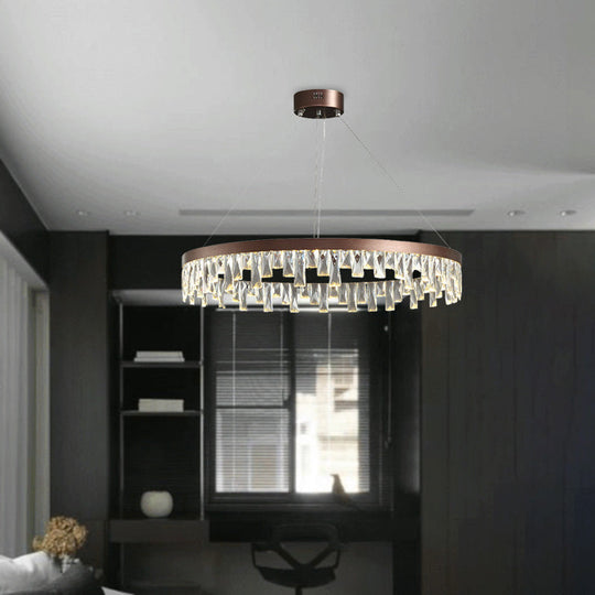 Brown Led Crystal Block Chandelier Light Contemporary Suspension For Living Room 16/23.5/31.5 Wide