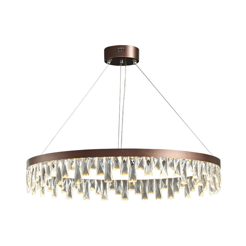 Brown Led Crystal Block Chandelier Light Contemporary Suspension For Living Room 16/23.5/31.5 Wide