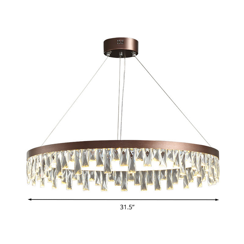 Brown Led Crystal Block Chandelier Light Contemporary Suspension For Living Room 16/23.5/31.5 Wide