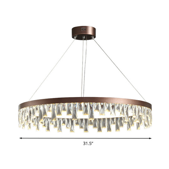 Brown Led Crystal Block Chandelier Light Contemporary Suspension For Living Room 16/23.5/31.5 Wide