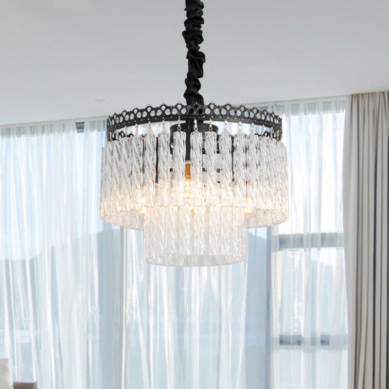 Modern Swirl Crystal Chandelier Light Fixture - 2/3 Tiers 4/9 Lights Clear Hanging Ceiling