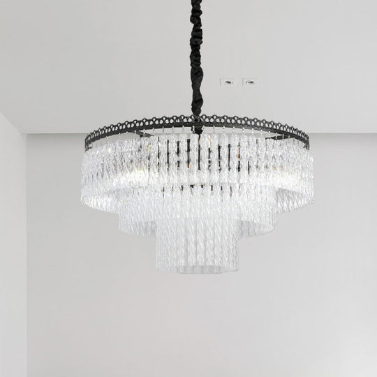 Modern Swirl Crystal Chandelier Light Fixture - 2/3 Tiers 4/9 Lights Clear Hanging Ceiling