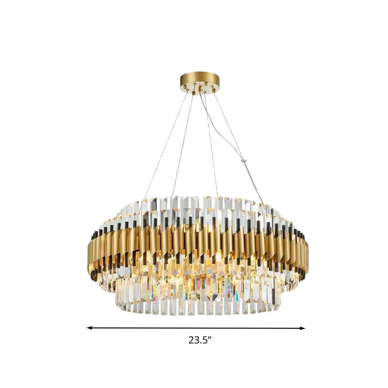 Modern Gold Drum Chandelier With 12 Crystal Rods - Ceiling Pendant Light