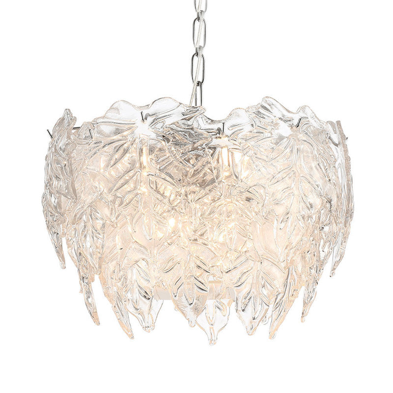 Modern Clear Textured Glass Leaf Pendant Chandelier - 10 Head Bedroom Suspension Lighting