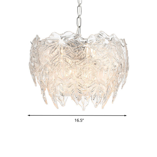 Modern Clear Textured Glass Leaf Pendant Chandelier - 10 Head Bedroom Suspension Lighting