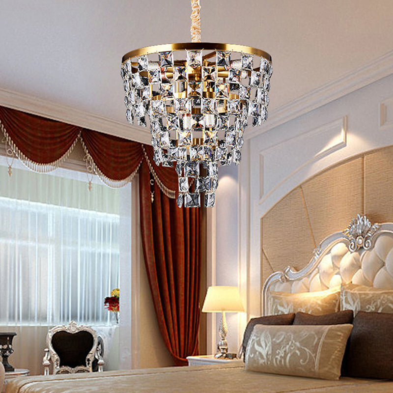 Postmodern Gold Tapered Chandelier With K9 Crystal Ceiling Suspension - 8/11 Lights