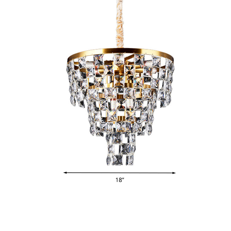 Postmodern Gold Tapered Chandelier With K9 Crystal Ceiling Suspension - 8/11 Lights