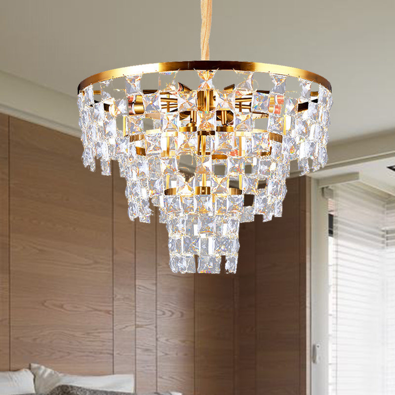 Postmodern Gold Tapered Chandelier With K9 Crystal Ceiling Suspension - 8/11 Lights 11 /