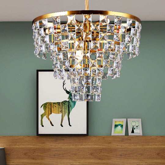 Postmodern Gold Tapered Chandelier With K9 Crystal Ceiling Suspension - 8/11 Lights