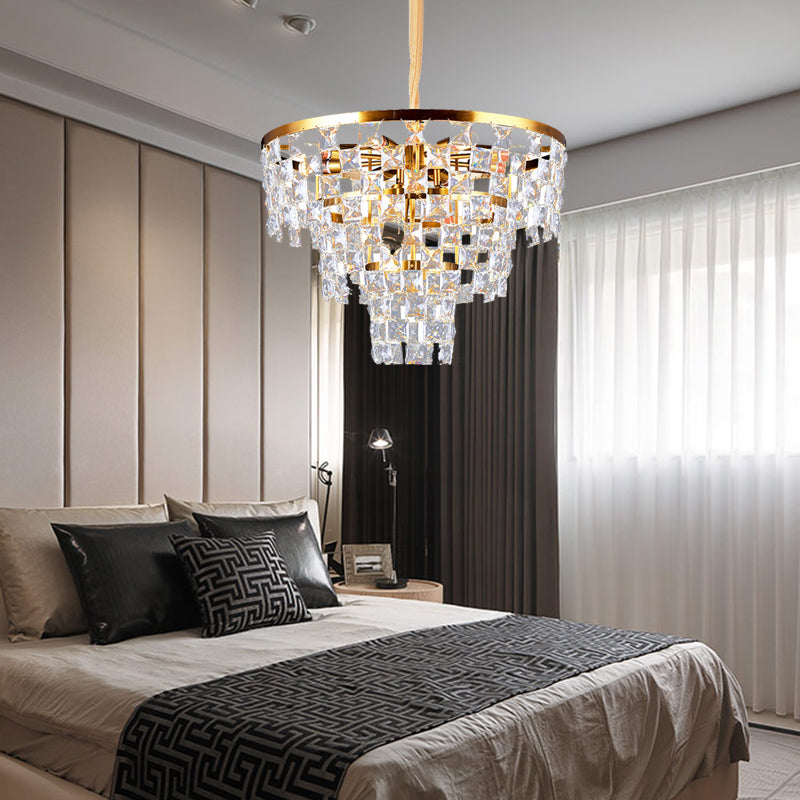 Postmodern Gold Tapered Chandelier With K9 Crystal Ceiling Suspension - 8/11 Lights