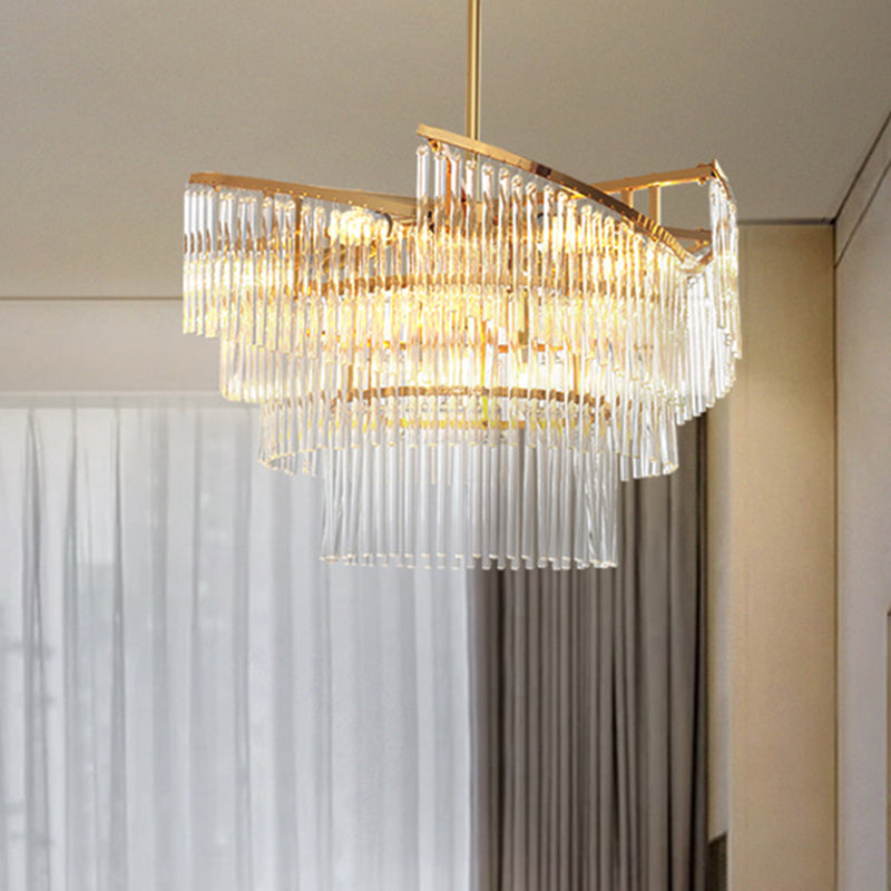 Modern Gold Spiral Pendant Chandelier With Crystal Rods - 9 Heads Hanging Light For Living Room