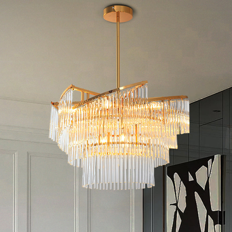 Modern Gold Spiral Pendant Chandelier With Crystal Rods - 9 Heads Hanging Light For Living Room