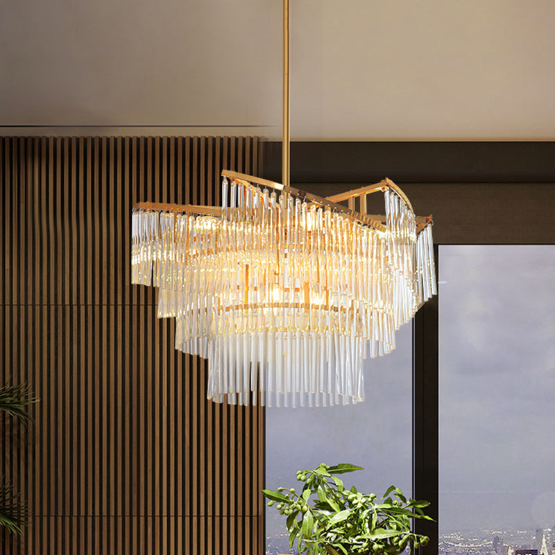 Modern Gold Spiral Pendant Chandelier With Crystal Rods - 9 Heads Hanging Light For Living Room