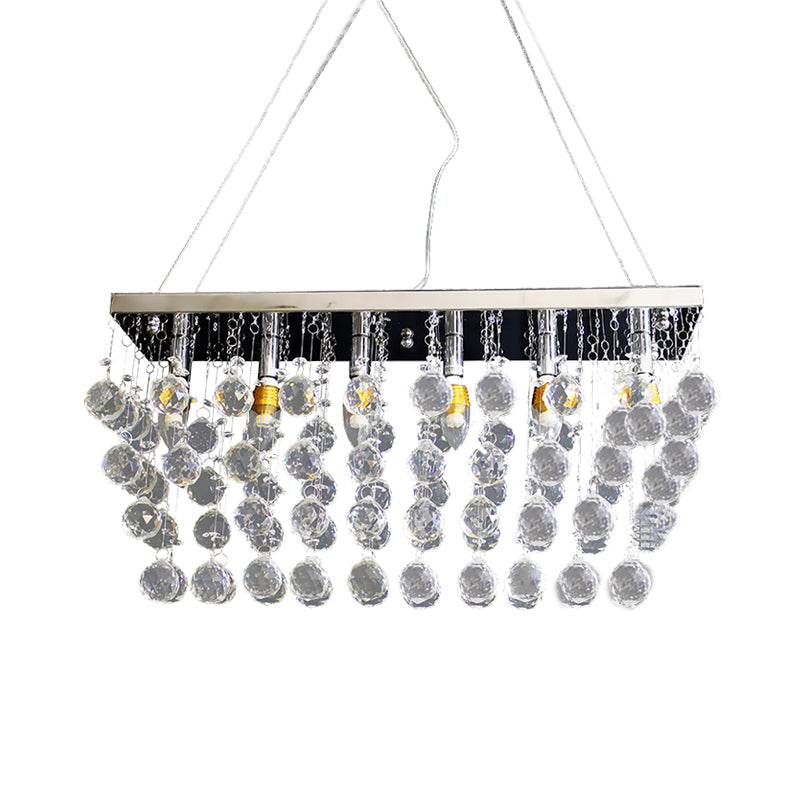 Nickel Rectangle Crystal Ball Chandelier - 6/9 Head Simple Style Hanging Lamp For Dining Room