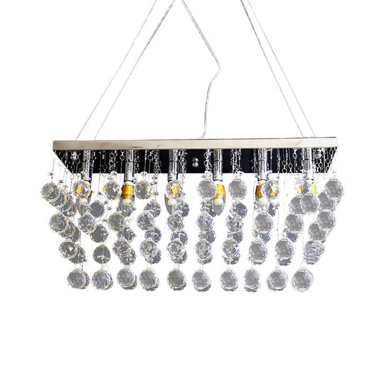 Nickel Rectangle Crystal Ball Chandelier - 6/9 Head Simple Style Hanging Lamp For Dining Room