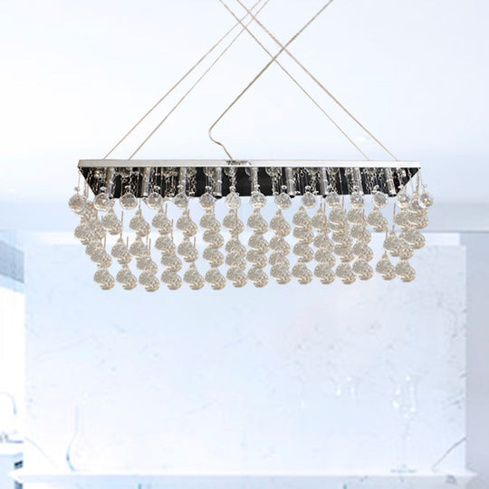 Nickel Rectangle Crystal Ball Chandelier - 6/9 Head Simple Style Hanging Lamp For Dining Room