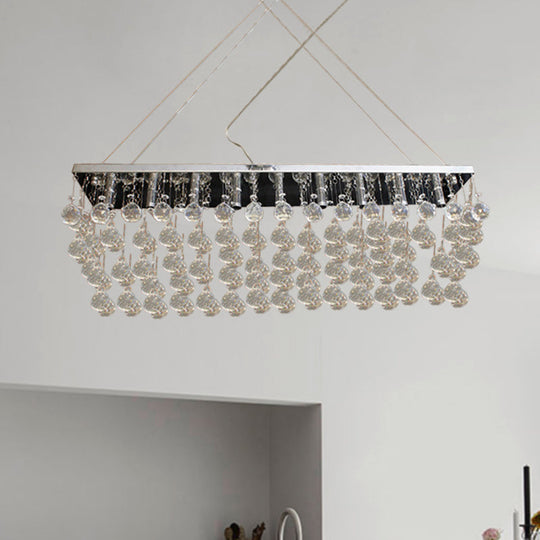 Nickel Rectangle Crystal Ball Chandelier - 6/9 Head Simple Style Hanging Lamp For Dining Room