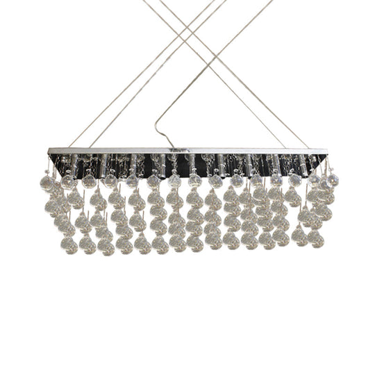 Nickel Rectangle Crystal Ball Chandelier - 6/9 Head Simple Style Hanging Lamp For Dining Room