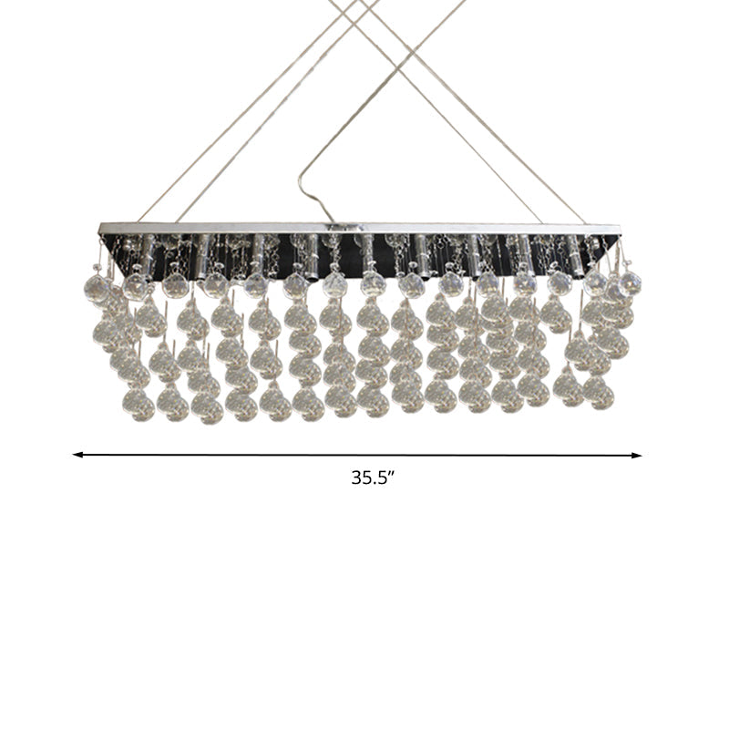 Nickel Rectangle Crystal Ball Chandelier - 6/9 Head Simple Style Hanging Lamp For Dining Room