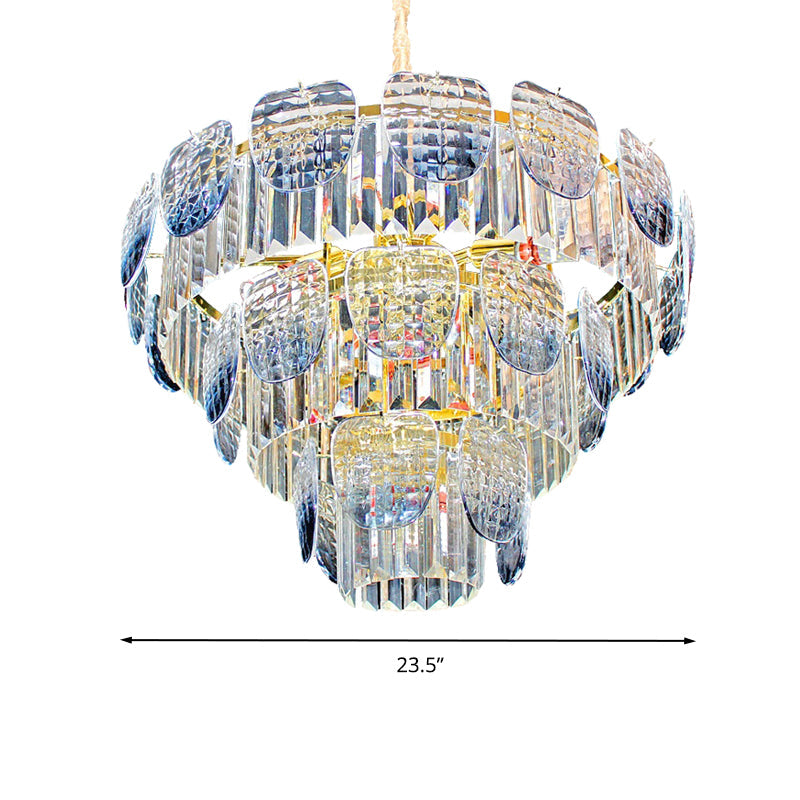 Modern Clear Faceted Crystal Tiered Hanging Light Kit with Light Blue Pendant Chandelier (5/10 Lights)