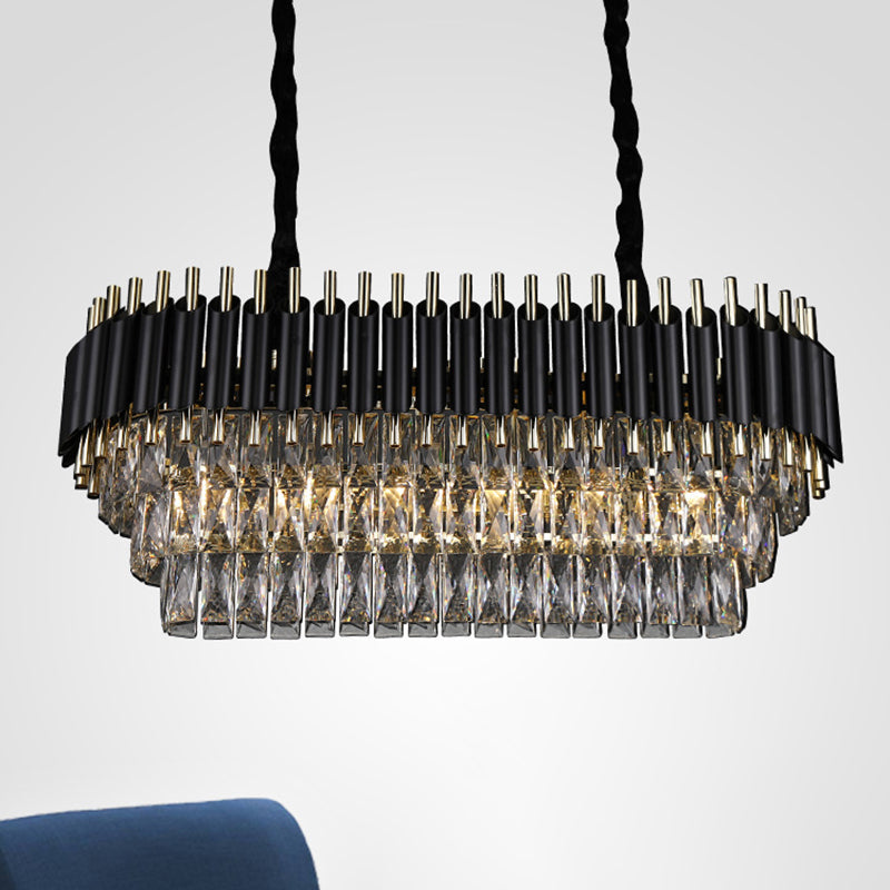 Modern Crystal Block Island Pendant Light 8 / Black