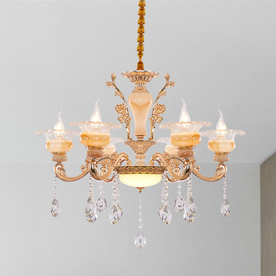 Modern Crystal Drop Gold Candelabra Pendant Chandelier - 6/8/10 Lights Living Room Hanging Light