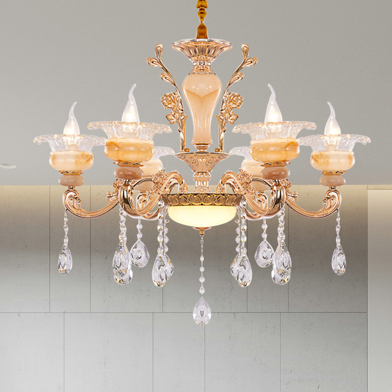 Modern Crystal Drop Gold Candelabra Pendant Chandelier - 6/8/10 Lights Living Room Hanging Light