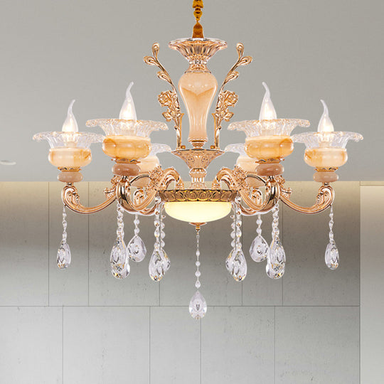 Modern Crystal Drop Gold Candelabra Pendant Chandelier - 6/8/10 Lights Living Room Hanging Light