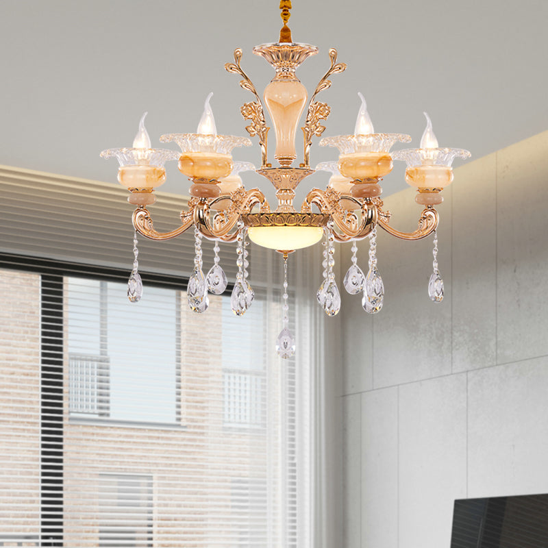 Modern Crystal Drop Gold Candelabra Pendant Chandelier - 6/8/10 Lights Living Room Hanging Light