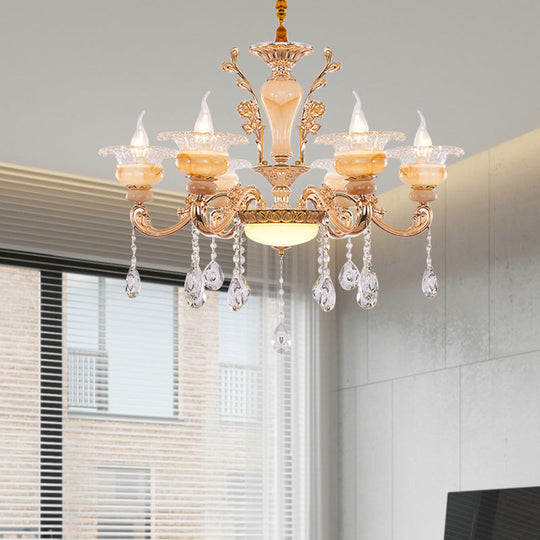 Modern Crystal Drop Gold Candelabra Pendant Chandelier - 6/8/10 Lights Living Room Hanging Light