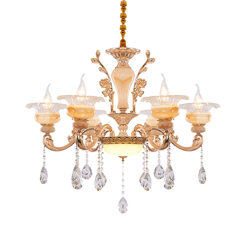 Modern Crystal Drop Gold Candelabra Pendant Chandelier - 6/8/10 Lights Living Room Hanging Light