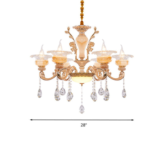 Modern Crystal Drop Gold Candelabra Pendant Chandelier - 6/8/10 Lights Living Room Hanging Light