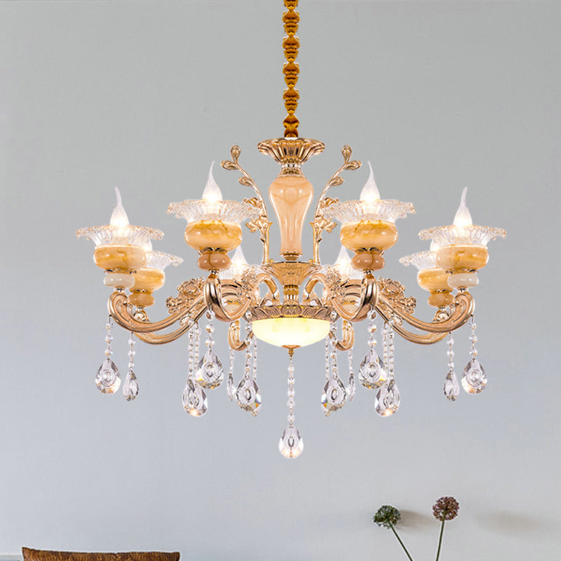 Modern Crystal Drop Gold Candelabra Pendant Chandelier - 6/8/10 Lights Living Room Hanging Light