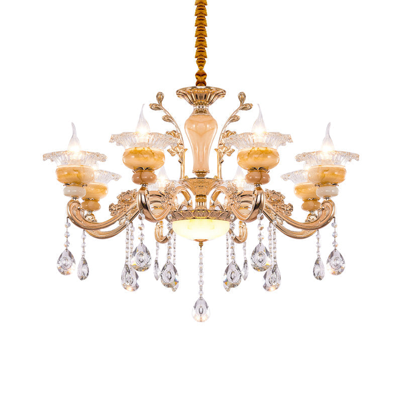 Modern Crystal Drop Gold Candelabra Pendant Chandelier - 6/8/10 Lights Living Room Hanging Light