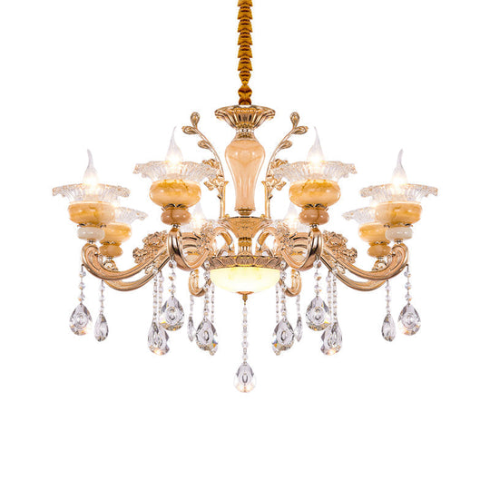 Modern Crystal Drop Gold Candelabra Pendant Chandelier - 6/8/10 Lights Living Room Hanging Light