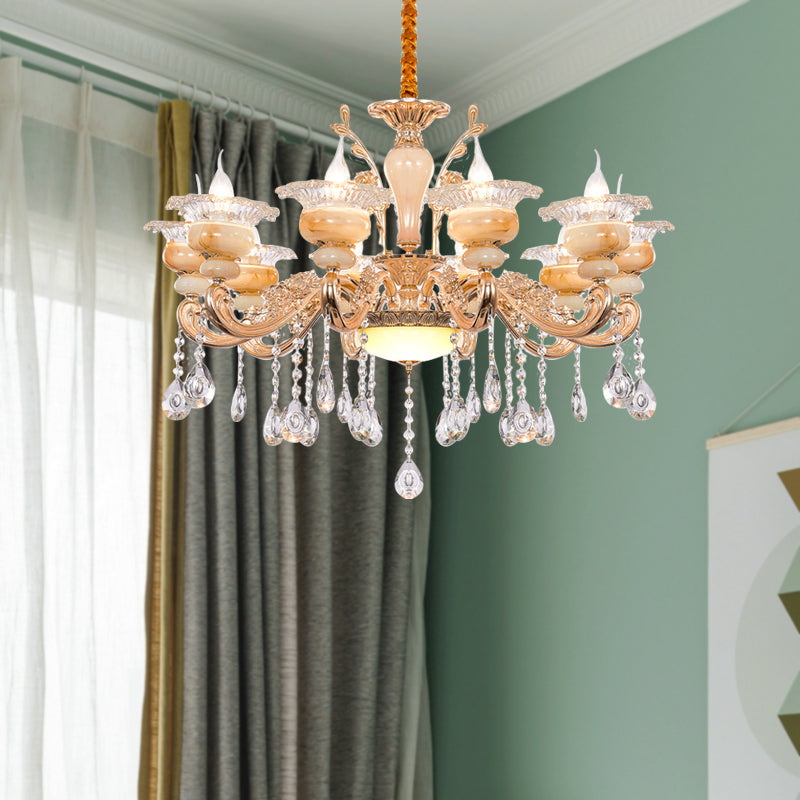 Modern Crystal Drop Gold Candelabra Pendant Chandelier - 6/8/10 Lights Living Room Hanging Light