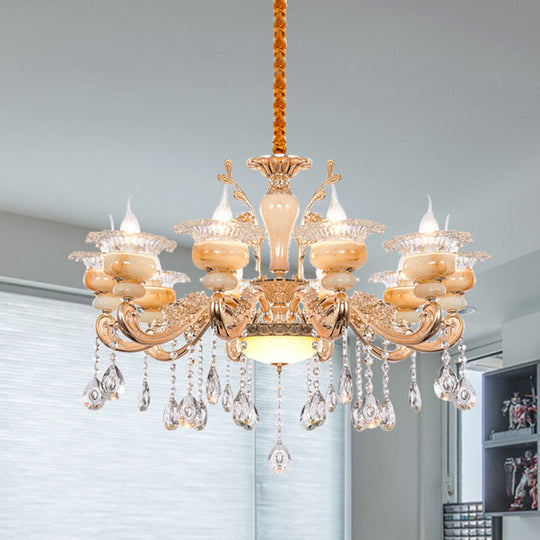 Modern Crystal Drop Gold Candelabra Pendant Chandelier - 6/8/10 Lights Living Room Hanging Light